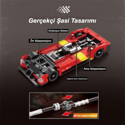 Reobrix Technic 11041 1/12 Ferrari 499P Araba Yaratıcı Yapı Blok Seti Building Blocks - 1370 Parça - Thumbnail