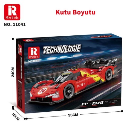 Reobrix Technic 11041 1/12 Ferrari 499P Araba Yaratıcı Yapı Blok Seti Building Blocks - 1370 Parça - Thumbnail