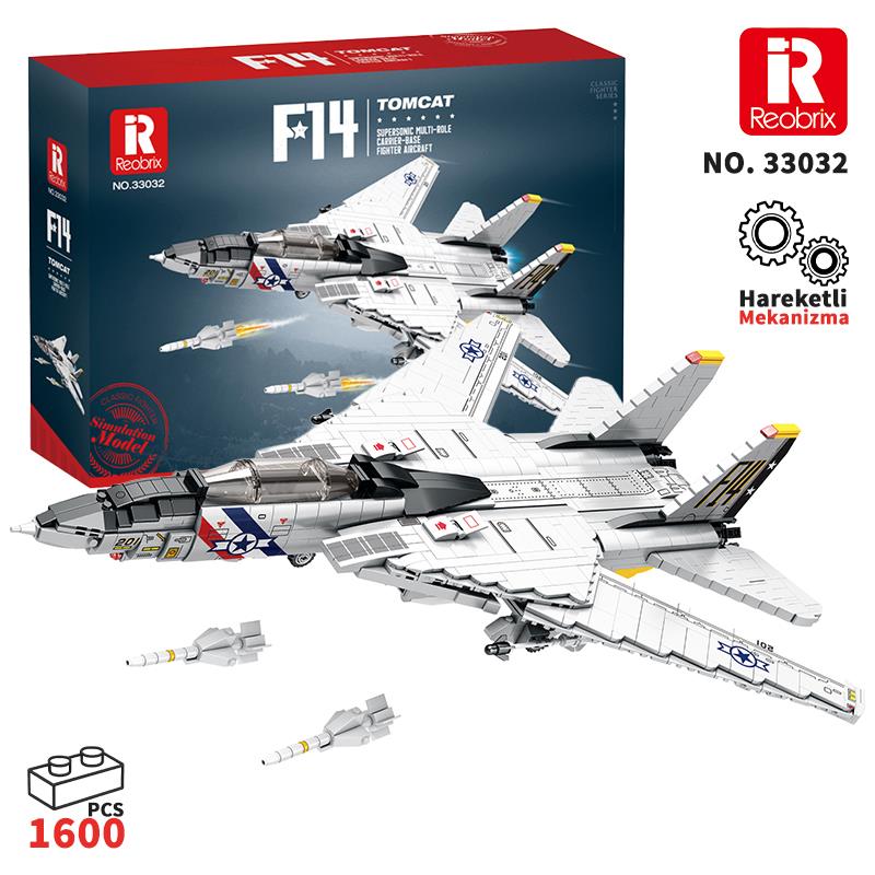 Reobrix 33032 F-14 Tomcat Jet Uçak Yaratıcı Yapı Blok Seti Building Blocks - 1600 Parça