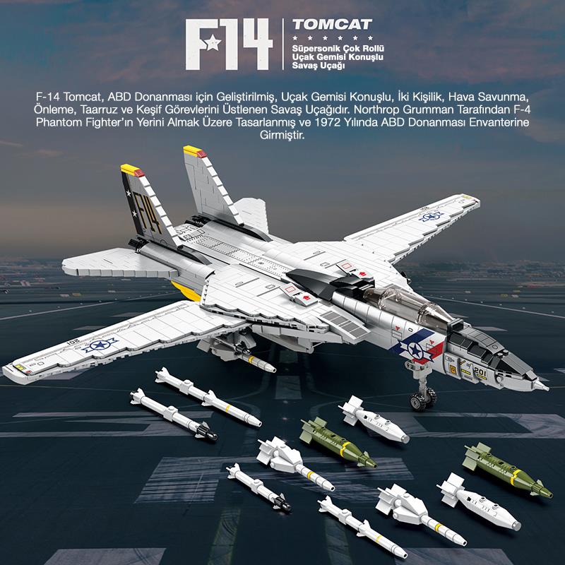 Reobrix 33032 F-14 Tomcat Jet Uçak Yaratıcı Yapı Blok Seti Building Blocks - 1600 Parça