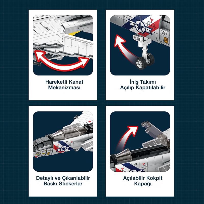 Reobrix 33032 F-14 Tomcat Jet Uçak Yaratıcı Yapı Blok Seti Building Blocks - 1600 Parça