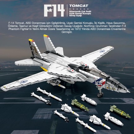 Reobrix 33032 F-14 Tomcat Jet Uçak Yaratıcı Yapı Blok Seti Building Blocks - 1600 Parça - Thumbnail