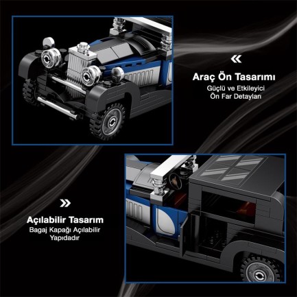 Reobrix Creator 814 Bugatti Type 41 Royale Klasik Araba Yaratıcı Yapı Blok Seti Building Blocks - 249 Parça - Thumbnail