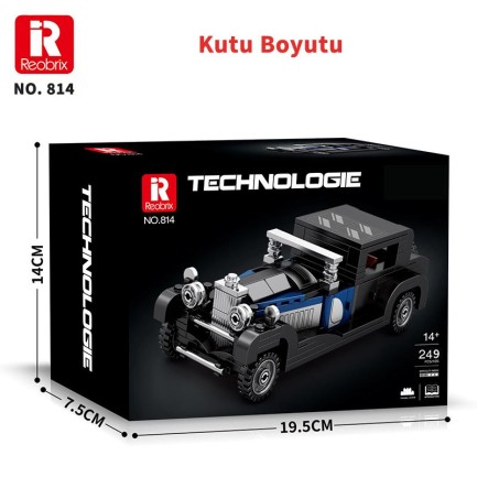 Reobrix Creator 814 Bugatti Type 41 Royale Klasik Araba Yaratıcı Yapı Blok Seti Building Blocks - 249 Parça - Thumbnail