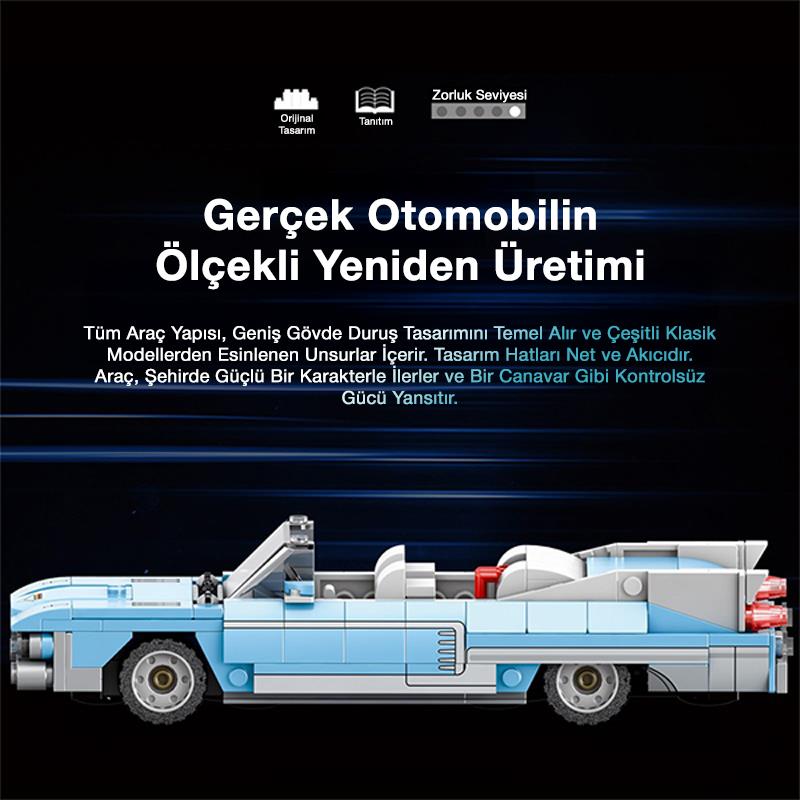 Reobrix Creator 809 Cadillac Eldorado Spor Araba Yaratıcı Yapı Blok Seti Building Blocks - 308 Parça