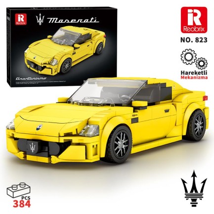 Reobrix - Reobrix Technic 823 1/24 GranTurismo Maserati Sarı Spor Araba Yaratıcı Yapı Blok Seti Building Blocks - 384 Parça