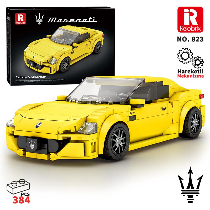 Reobrix Technic 823 1/24 GranTurismo Maserati Sarı Spor Araba Yaratıcı Yapı Blok Seti Building Blocks - 384 Parça