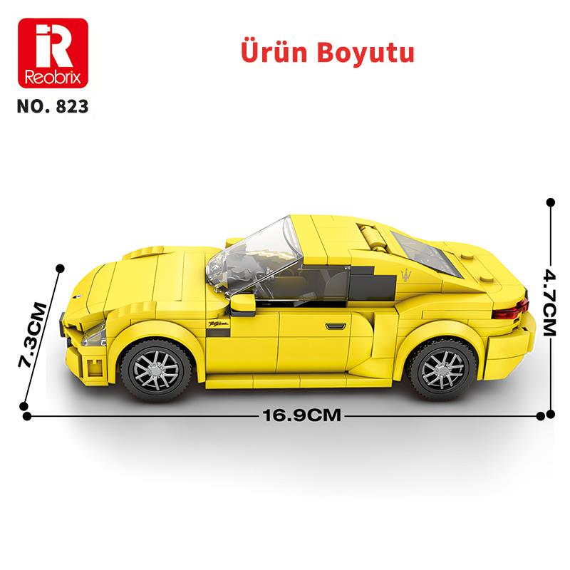 Reobrix Technic 823 1/24 GranTurismo Maserati Sarı Spor Araba Yaratıcı Yapı Blok Seti Building Blocks - 384 Parça