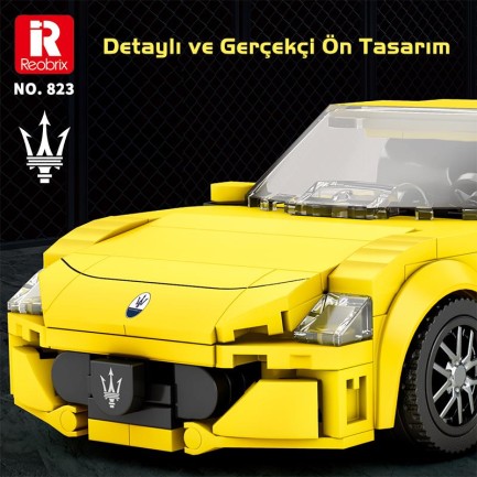 Reobrix Technic 823 1/24 GranTurismo Maserati Sarı Spor Araba Yaratıcı Yapı Blok Seti Building Blocks - 384 Parça - Thumbnail