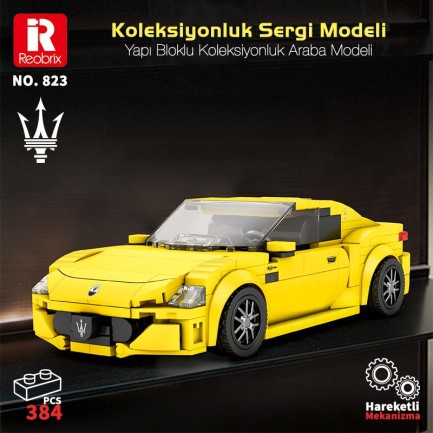 Reobrix Technic 823 1/24 GranTurismo Maserati Sarı Spor Araba Yaratıcı Yapı Blok Seti Building Blocks - 384 Parça - Thumbnail