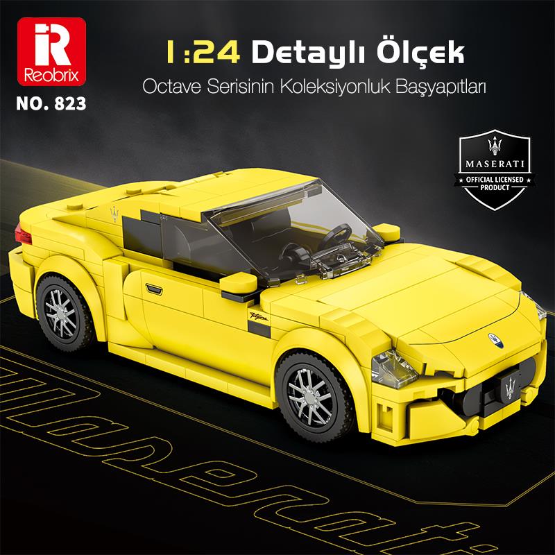Reobrix Technic 823 1/24 GranTurismo Maserati Sarı Spor Araba Yaratıcı Yapı Blok Seti Building Blocks - 384 Parça