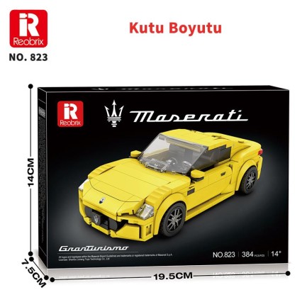 Reobrix Technic 823 1/24 GranTurismo Maserati Sarı Spor Araba Yaratıcı Yapı Blok Seti Building Blocks - 384 Parça - Thumbnail