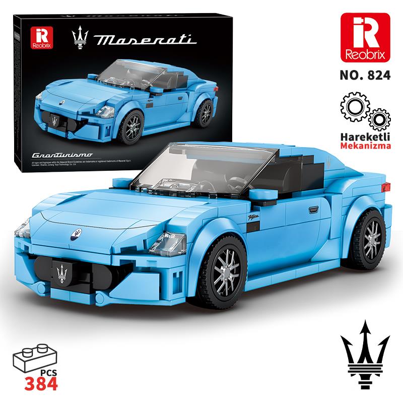 Reobrix Technic 824 1/24 GranTurismo Maserati Mavi Spor Araba Yaratıcı Yapı Blok Seti Building Blocks - 384 Parça