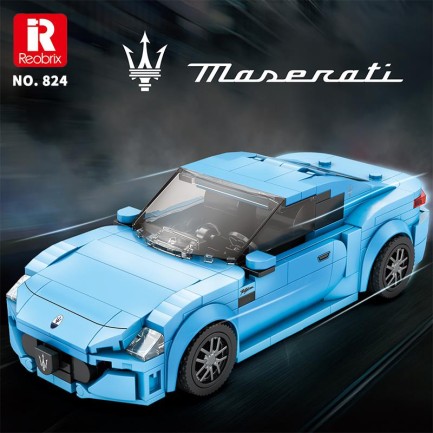 Reobrix Technic 824 1/24 GranTurismo Maserati Mavi Spor Araba Yaratıcı Yapı Blok Seti Building Blocks - 384 Parça - Thumbnail