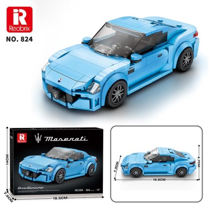 Reobrix Technic 824 1/24 GranTurismo Maserati Mavi Spor Araba Yaratıcı Yapı Blok Seti Building Blocks - 384 Parça - Thumbnail