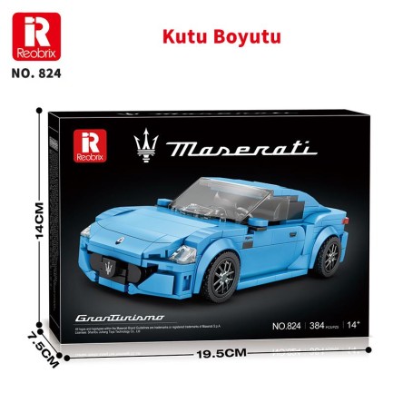 Reobrix Technic 824 1/24 GranTurismo Maserati Mavi Spor Araba Yaratıcı Yapı Blok Seti Building Blocks - 384 Parça - Thumbnail