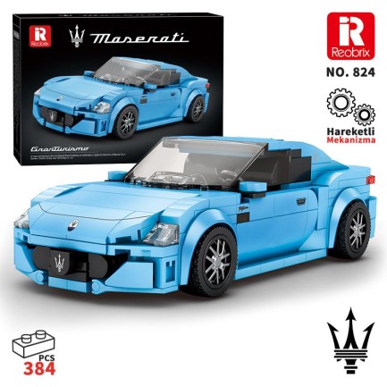 Reobrix - Reobrix Technic 824 1/24 GranTurismo Maserati Mavi Spor Araba Yaratıcı Yapı Blok Seti Building Blocks - 384 Parça