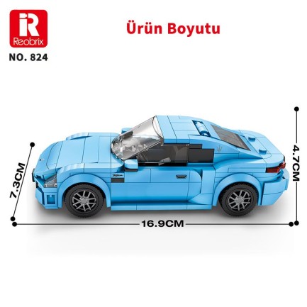 Reobrix Technic 824 1/24 GranTurismo Maserati Mavi Spor Araba Yaratıcı Yapı Blok Seti Building Blocks - 384 Parça - Thumbnail