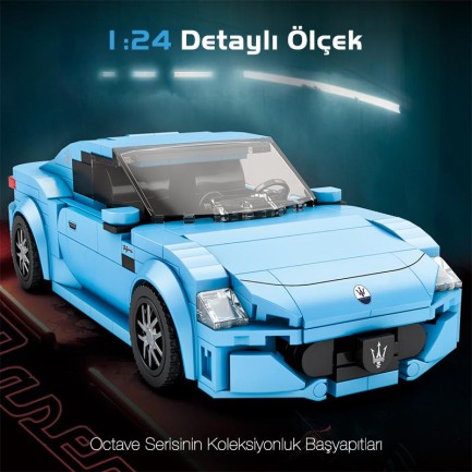 Reobrix Technic 824 1/24 GranTurismo Maserati Mavi Spor Araba Yaratıcı Yapı Blok Seti Building Blocks - 384 Parça - Thumbnail