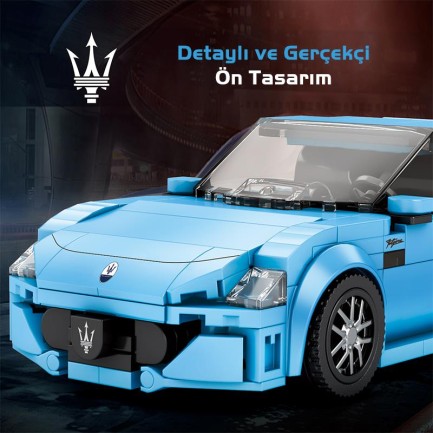 Reobrix Technic 824 1/24 GranTurismo Maserati Mavi Spor Araba Yaratıcı Yapı Blok Seti Building Blocks - 384 Parça - Thumbnail