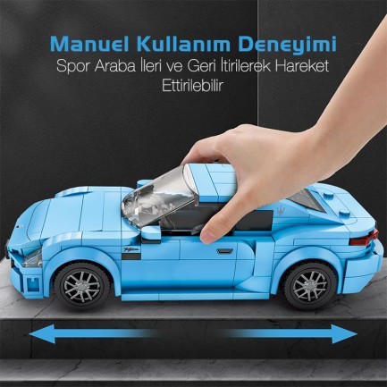 Reobrix Technic 824 1/24 GranTurismo Maserati Mavi Spor Araba Yaratıcı Yapı Blok Seti Building Blocks - 384 Parça - Thumbnail
