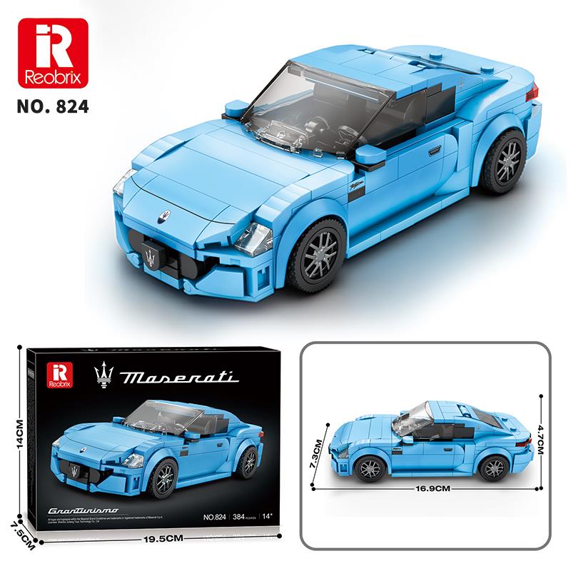 Reobrix Technic 824 1/24 GranTurismo Maserati Mavi Spor Araba Yaratıcı Yapı Blok Seti Building Blocks - 384 Parça