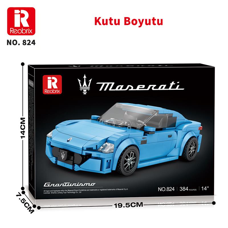 Reobrix Technic 824 1/24 GranTurismo Maserati Mavi Spor Araba Yaratıcı Yapı Blok Seti Building Blocks - 384 Parça