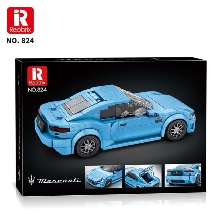 Reobrix Technic 824 1/24 GranTurismo Maserati Mavi Spor Araba Yaratıcı Yapı Blok Seti Building Blocks - 384 Parça - Thumbnail