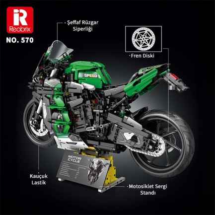 Reobrix Technic 570 Ninja H2 SX SE Motor Yaratıcı Yapı Blok Seti Building Blocks - 2088 Parça - Thumbnail