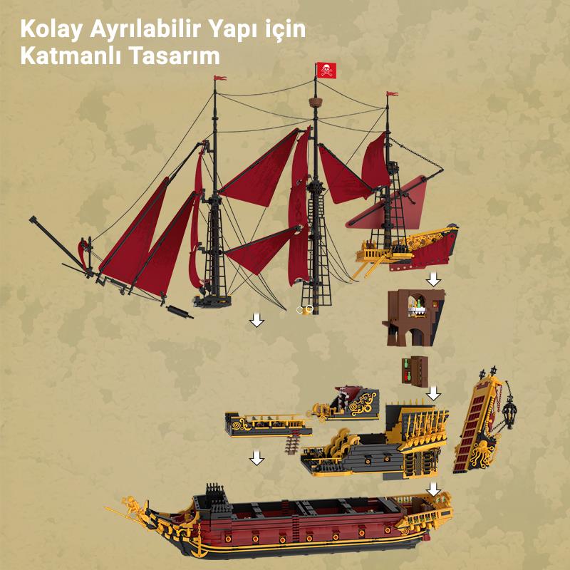 Reobrix 66049 Kraliçe Anne'nin İntikamı Gemi Yaratıcı Yapı Blok Seti Building Blocks (Revenge Sailing Ship) - 5666 Parça