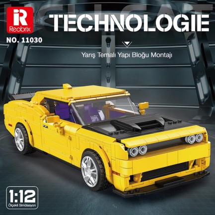 Reobrix Technic 11030 1/12 Dodge Challenger Hellcat Araba Yaratıcı Yapı Blok Seti Building Blocks - 1740 Parça - Thumbnail