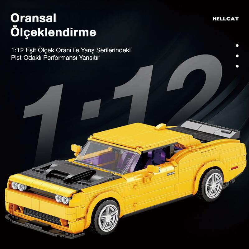 Reobrix Technic 11030 1/12 Dodge Challenger Hellcat Araba Yaratıcı Yapı Blok Seti Building Blocks - 1740 Parça