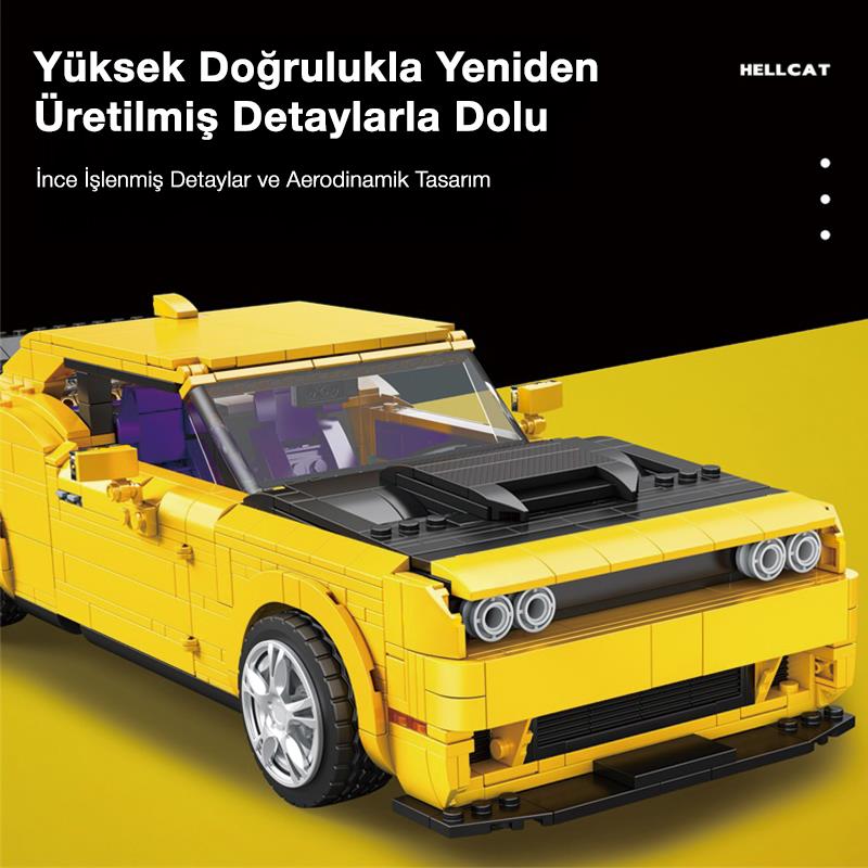 Reobrix Technic 11030 1/12 Dodge Challenger Hellcat Araba Yaratıcı Yapı Blok Seti Building Blocks - 1740 Parça