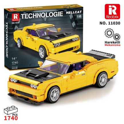 Reobrix - Reobrix Technic 11030 1/12 Dodge Challenger Hellcat Araba Yaratıcı Yapı Blok Seti Building Blocks - 1740 Parça