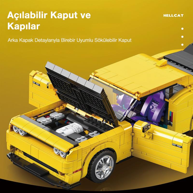 Reobrix Technic 11030 1/12 Dodge Challenger Hellcat Araba Yaratıcı Yapı Blok Seti Building Blocks - 1740 Parça