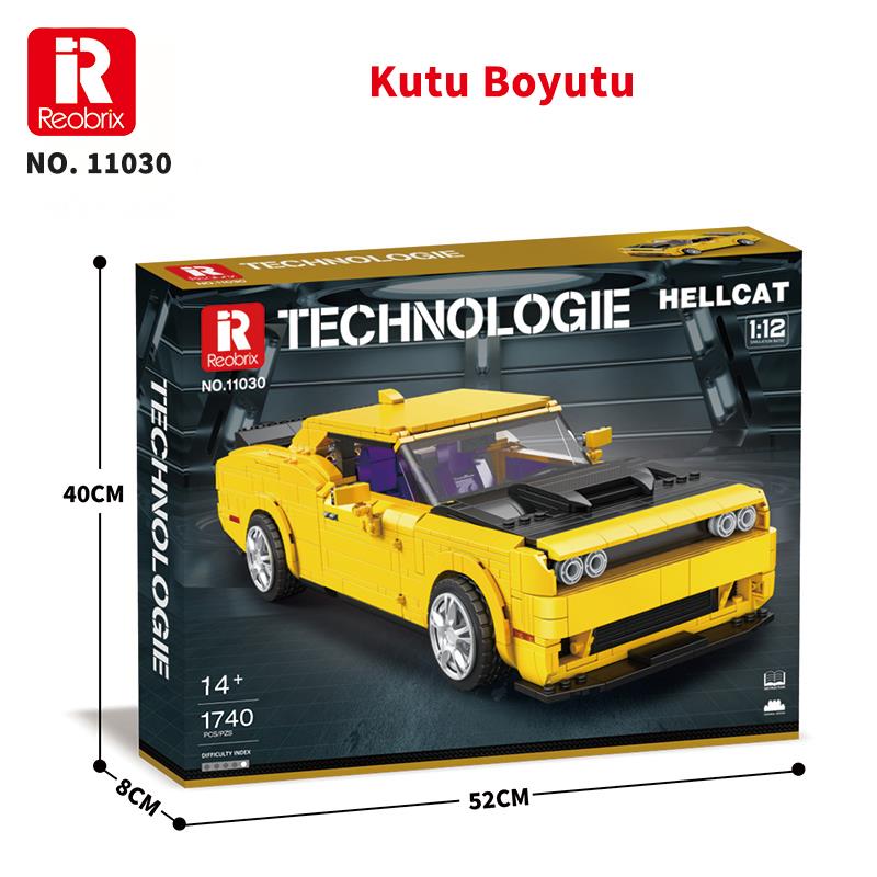 Reobrix Technic 11030 1/12 Dodge Challenger Hellcat Araba Yaratıcı Yapı Blok Seti Building Blocks - 1740 Parça