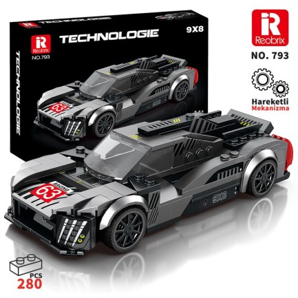 Reobrix - Reobrix Technic 793 Peugeot 9X8 Spor Araba Yaratıcı Yapı Blok Seti Building Blocks - 280 Parça