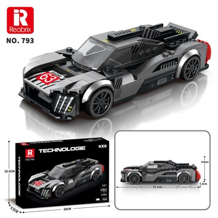 Reobrix Technic 793 Peugeot 9X8 Spor Araba Yaratıcı Yapı Blok Seti Building Blocks - 280 Parça - Thumbnail