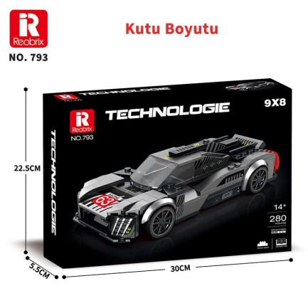 Reobrix Technic 793 Peugeot 9X8 Spor Araba Yaratıcı Yapı Blok Seti Building Blocks - 280 Parça - Thumbnail