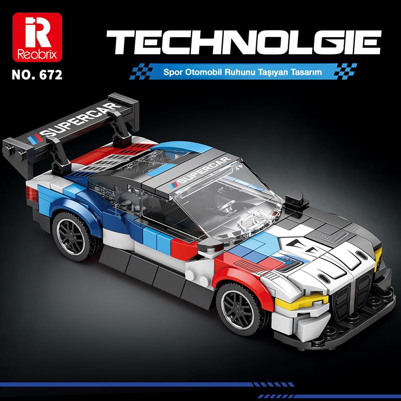 Reobrix Race Car Rolls BMW M4 GT 672 Brick Yapım Seti