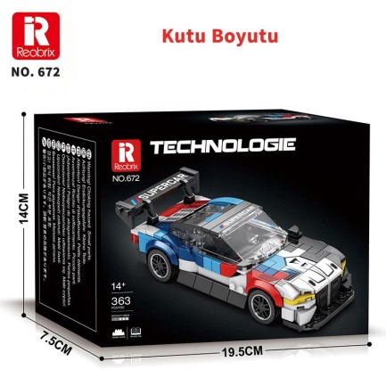 Reobrix Creator 672 BMW M4 GT3 Spor Araba Yaratıcı Yapı Blok Seti Building Blocks - 385 Parça - Thumbnail