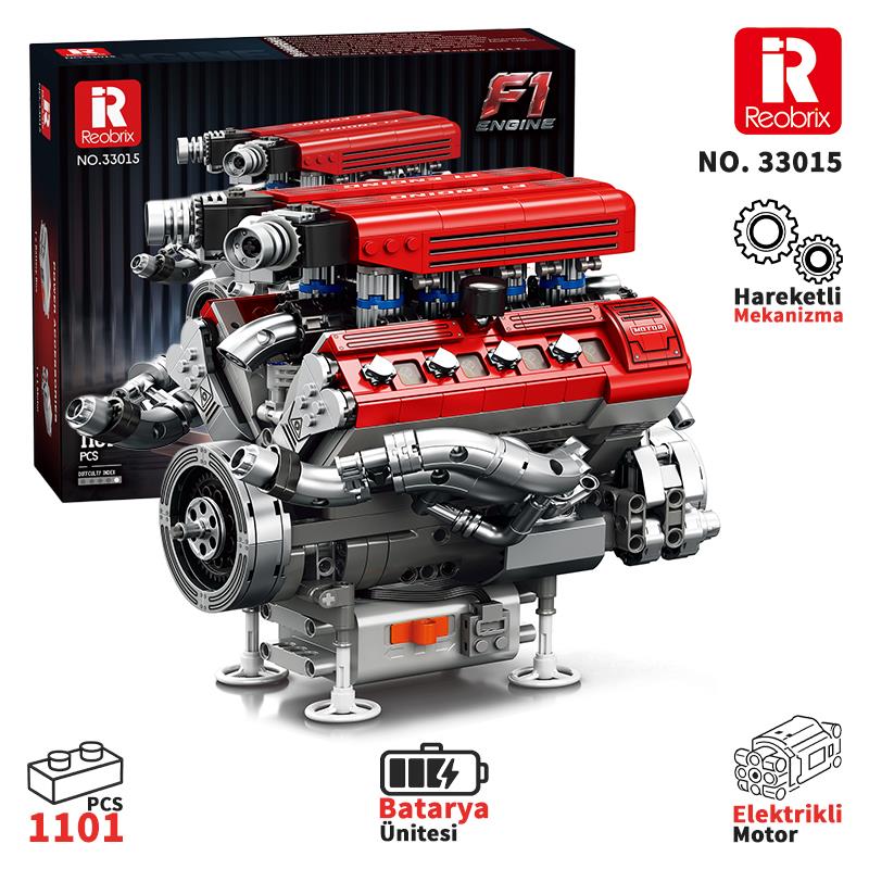 Reobrix Technic 33015 F1 Motor (Engine) Motorlu Yaratıcı Yapı Blok Seti Building Blocks- 1101 Parça