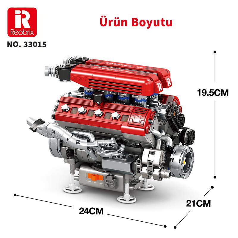 Reobrix Technic 33015 F1 Motor (Engine) Motorlu Yaratıcı Yapı Blok Seti Building Blocks- 1101 Parça