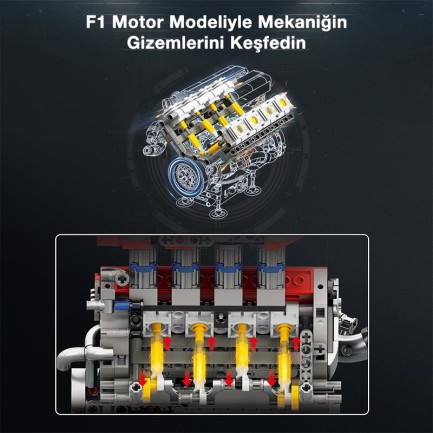 Reobrix Technic 33015 F1 Motor (Engine) Motorlu Yaratıcı Yapı Blok Seti Building Blocks- 1101 Parça - Thumbnail