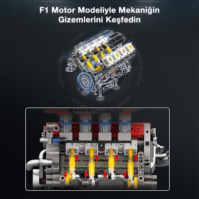 Reobrix Technic 33015 F1 Motor (Engine) Motorlu Yaratıcı Yapı Blok Seti Building Blocks- 1101 Parça