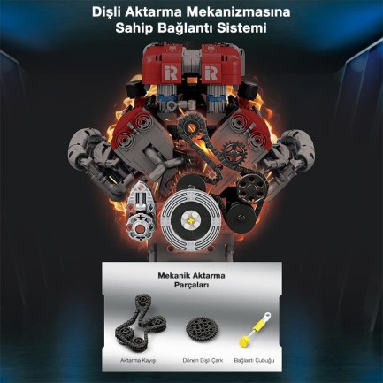 Reobrix Technic 33015 F1 Motor (Engine) Motorlu Yaratıcı Yapı Blok Seti Building Blocks- 1101 Parça - Thumbnail