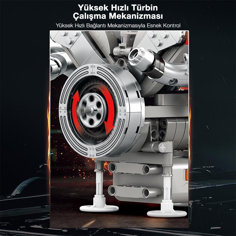 Reobrix Technic 33015 F1 Motor (Engine) Motorlu Yaratıcı Yapı Blok Seti Building Blocks- 1101 Parça