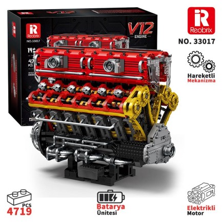 Reobrix - Reobrix 33017 V12 Motor Yaratıcı Yapı Blok Seti Building Blocks (V12 ENGINE)- 4719 Parça
