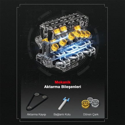 Reobrix 33017 V12 Motor Yaratıcı Yapı Blok Seti Building Blocks (V12 ENGINE)- 4719 Parça - Thumbnail