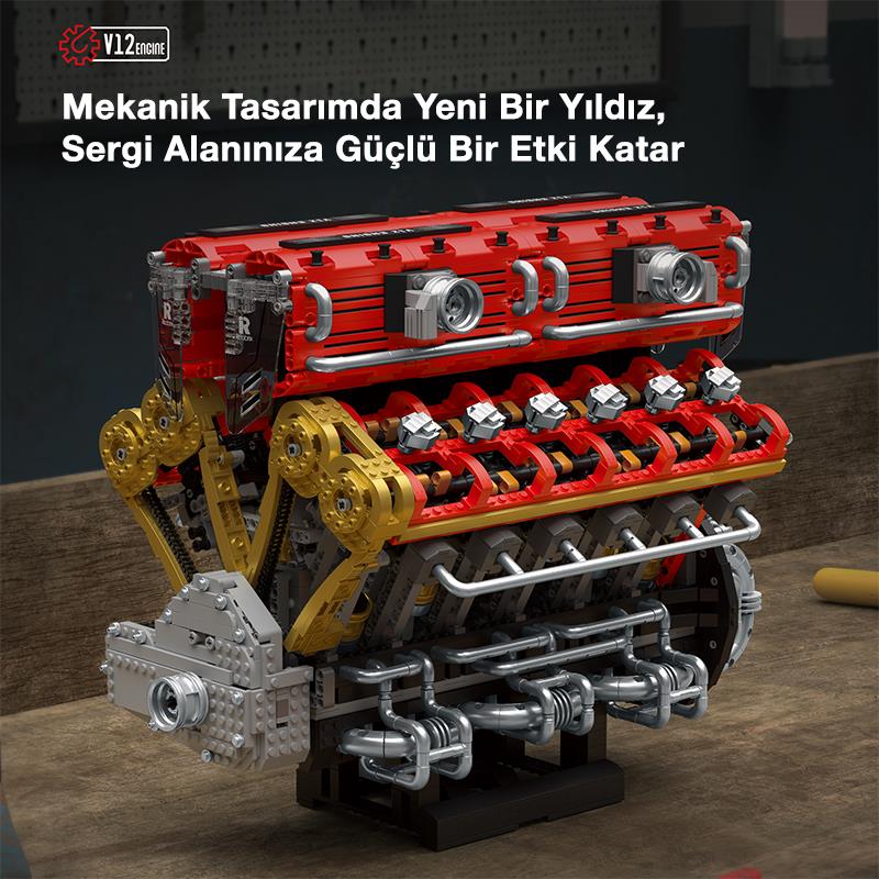 Reobrix 33017 V12 Motor Yaratıcı Yapı Blok Seti Building Blocks (V12 ENGINE)- 4719 Parça